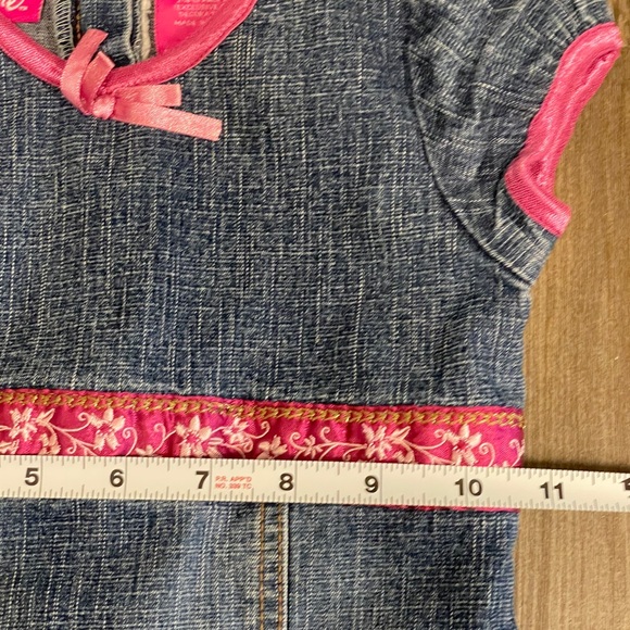 Vintage Y2K Barbie Girls 5 Years Denim Floral Ruffle Embroidered Dress - Picture 2 of 7